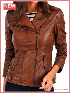 Womens Real Lambskin Leather Bomber Moto Biker Jacket YKK Zipper Satin Lined